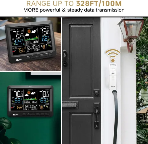 Miniatura 6 de Estación meteorológica para interiores y exteriores, termómetro inalámbrico, reloj atómico para el hogar con gran pantalla constante, monitor