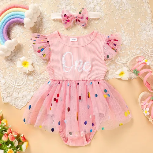 Miniatura 28 de GRNSHTS Traje de bebé niña 1er cumpleaños traje acanalado tul mameluco princesa pastel Smash sesión de fotos ropa + diadema
