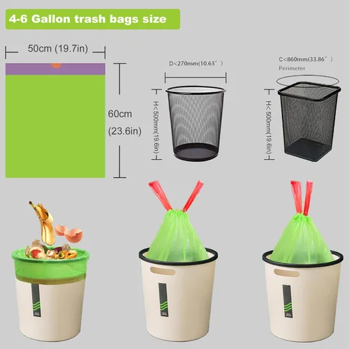 Miniatura 6 de Bolsas de basura pequeñas de 4 a 6 galones, extragruesas y fuertes, bolsas de basura de 4 galones con cordón de 5 galones, sin perfume, para cocina