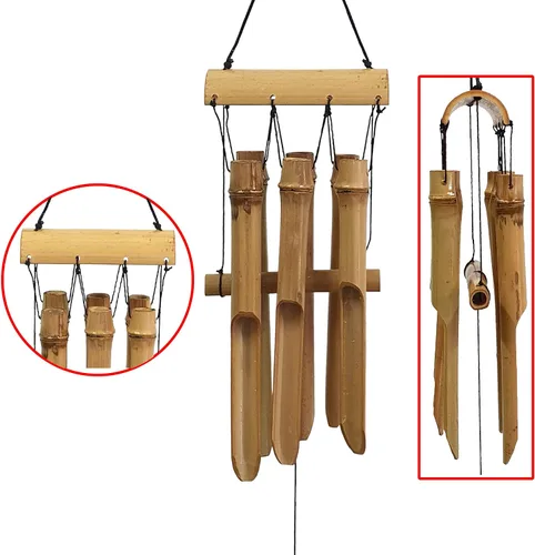 Miniatura 3 de Carillón de viento de bambú para exteriores, 6 pequeños tubos de campana de bambú para decoración del hogar al aire libre o interior, sonido