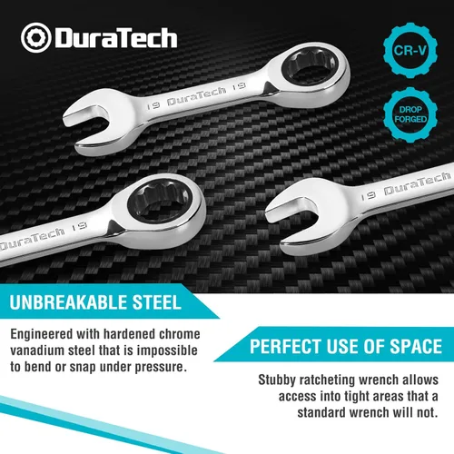 Miniatura 4 de DURATECH Stubby - Juego de llaves combinadas de trinquete, métricas, 8 piezas, 10, 11, 13, 14, 16, 17, 18, 0.748 in, acero CR-V, con bolsa
