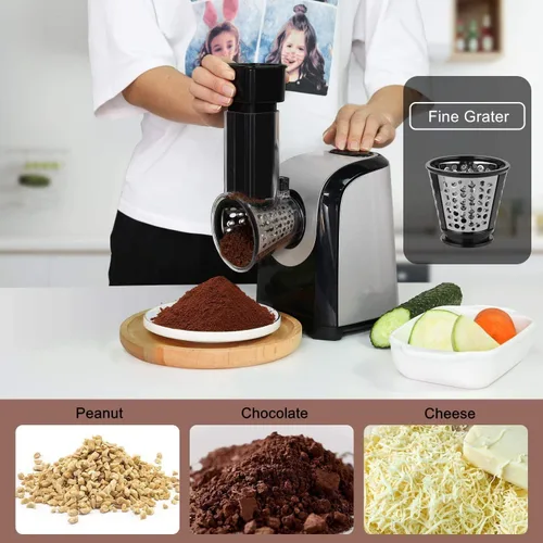 Miniatura 4 de Rallador Eléctrico de Queso, Rebanadora Trituradora Eléctrica Profesional, Rallador de Queso/Picadora de 150W Fabricante de Ensaladas, Trituradora