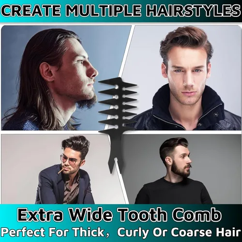 Miniatura 5 de HuGuWdy Peine de pelo extra ancho para hombre - Textura y volumen - Negro