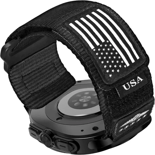 Miniatura 3 de Abanen Correa de reloj de nailon tejido resistente para Samsung Galaxy Watch 8 1.575 in/1.732 in, correa deportiva táctica sin huecos con bandera
