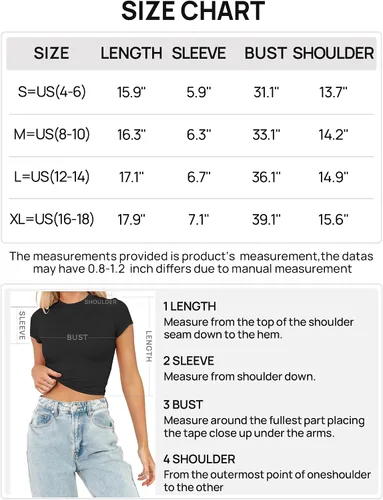 Miniatura 6 de TECREW Camiseta corta de verano para mujer, de manga corta, estilo casual, básica, cuello redondo, ajustada