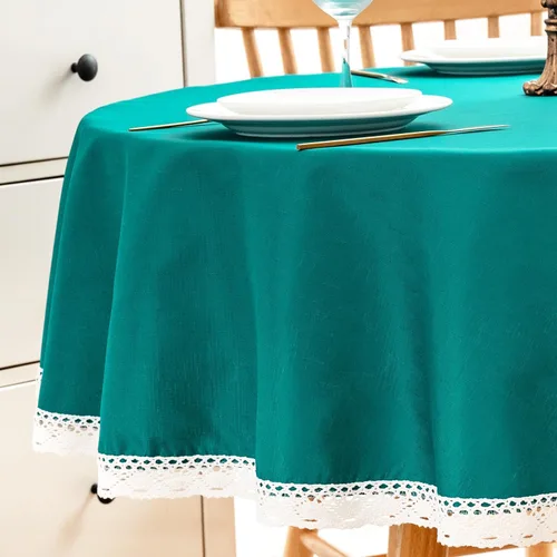 Miniatura 9 de EHouseHome Mantel de lino sintético con ribete de encaje, impermeable, a prueba de derrames, resistente a las manchas, sin arrugas, a prueba