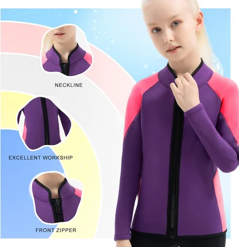 Miniatura 3 de Trajes de neopreno para niños, 0.118 in, de manga larga, con cremallera frontal, para niños y niñas, para mantener el calor en deportes acuáticos