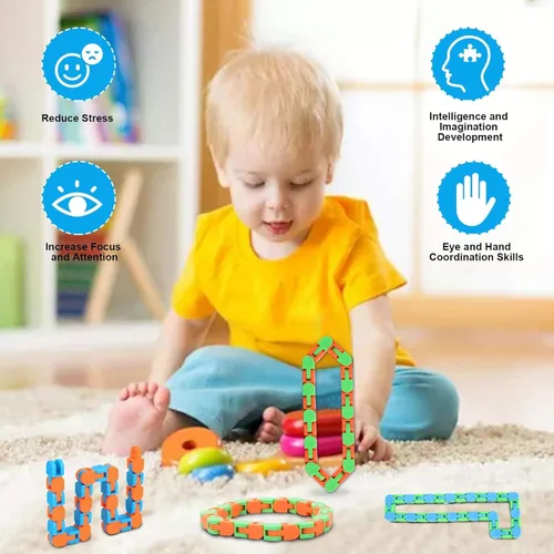 Miniatura 6 de 8 piezas de 24 eslabones Fidgets Wacky Tracks juguetes fidget para niños estudiantes de aula regalos rellenos de calcetín escolar plástico sensorial