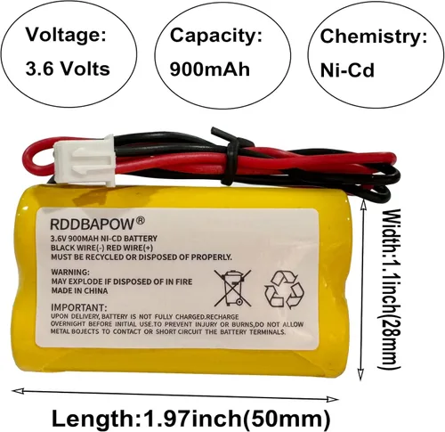 Miniatura 3 de Batería de emergencia de señal de salida Ni-CD de 3.6V 900mAh para Unitech LEDR-1 6200RP, Dantona CUSTOM-318 OSA230, Lowes 253799, Exitronix