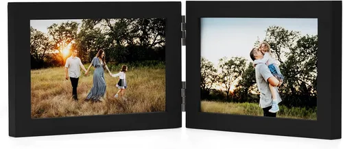 Miniatura 26 de Marcos de Fotos Dobles 4x4 con Bisagras Plegables en Negro para Colgar en la Pared o Poner en Mesa, Hechos de Madera de Pino con Vidrio Real P-44 *
