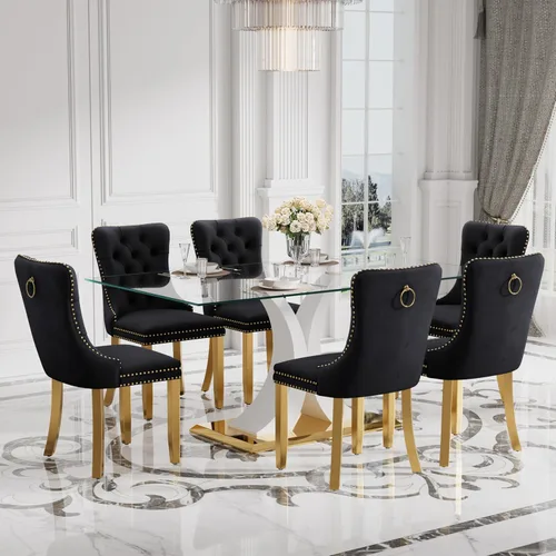 Miniatura 29 de Moderno juego de comedor de cristal de lujo para 6, 63 pulgadas, juego de vajilla rectangular minimalista grande para 6, juego de mesa de cocina