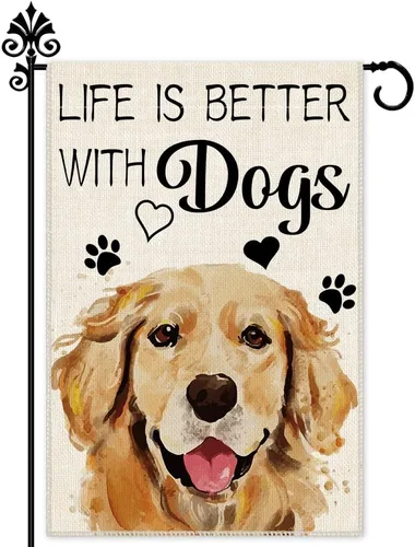 Hafhue Life is Better with Dogs Golden Retriever - Bandera de jardín de doble cara de 12 x 18 pulgadas, bandera de jardín con perro, decoración de