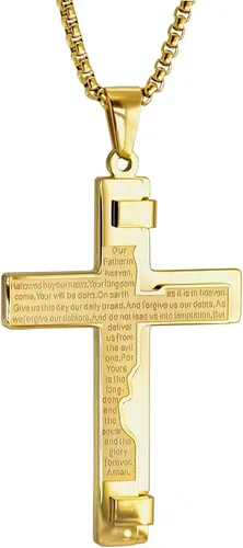 EZUY GNAY Collar con colgante de cruz de acero inoxidable de oración del Señor cadena de cruz de religión regalo inspirador para hombres y mujeres