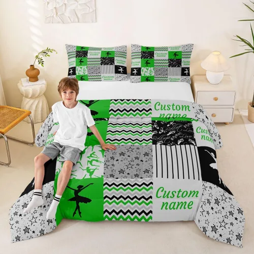 Miniatura 52 de Juego de edredón de softbol personalizado, juego de ropa de cama de retazos a cuadros para niños y niños, edredón de bate de béisbol, juego