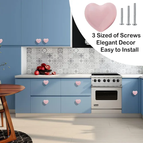 Miniatura 2 de Pomos de cerámica para cajones en forma de corazón, tiradores de armario con tornillos de 3 tamaños, pomos para muebles de cocina para armario