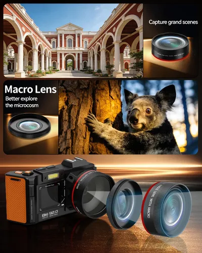Miniatura 5 de Cámara digital 8K para fotografía, cámara de vlogging WiFi de 92MP para pantalla frontal y trasera, zoom digital 18X, cámara de apuntar y disparar