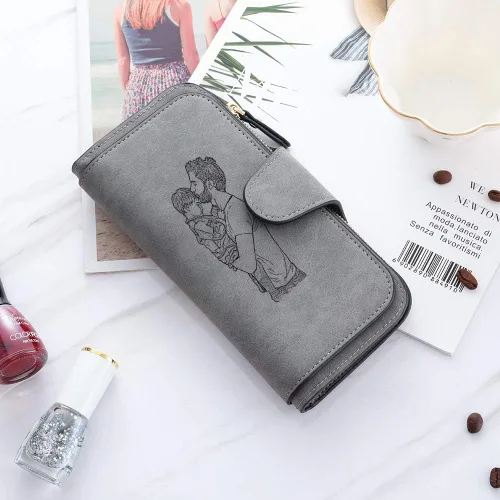 Miniatura 32 de Loveje - Billeteras personalizadas para mujer, de piel sintética, con grabadas fotográficas, triple pliegue, tarjeta de crédito, cartera larga