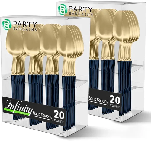 Miniatura 34 de Party Bargains Juego de cubiertos negros de plástico desechable, utensilios de diseño moderno infinito, paquete de 40: 16 tenedores, 8 cuchillos, 16