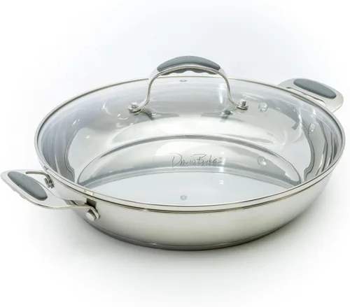 Miniatura 11 de David Burke Stature - Sartén de acero inoxidable de 1.75 cuartos de galón con tapa de tensión, apta para horno, color gris cepillado