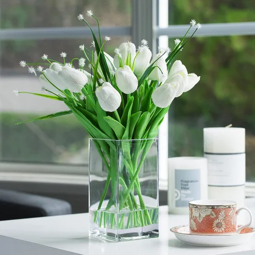 Miniatura 3 de Enova Floral Jarrón de vidrio cuadrado transparente, jarrón de vidrio de 6 x 3 x 3 pulgadas para flores, contenedor floral transparente, portavelas