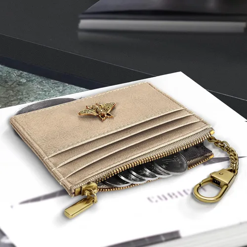 Miniatura 33 de SEAVILIA Tarjetero llavero cartera para mujer con ventana de identificación RFID monedero regalo abeja delgada minimalista pequeña cartera