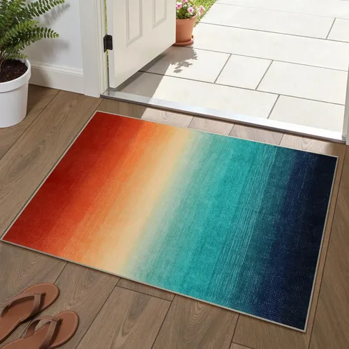 Miniatura 32 de Wonnitar Alfombra rosa lavable de 2 x 6 pies, moderna alfombra de pasillo de baño en degradé, contemporáneo, antideslizante, alfombra degradada