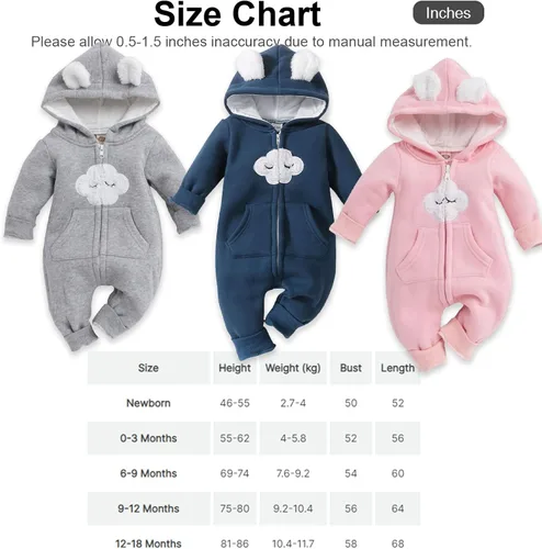 Miniatura 7 de PATPAT Baby Girls Romper Infant Bodysuit Zipper Hooded Jumpsuit Long Sleeve Footed One-Piece Coverall Fall Winter Outfit