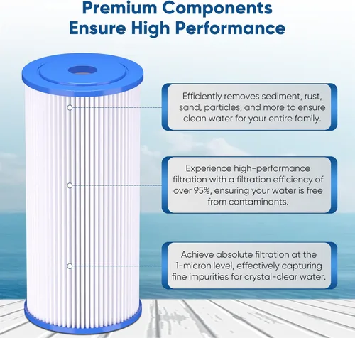 Miniatura 7 de PUREPLUS 1 Micron 10" x 4.5" Whole House Pleated Sediment Filter for Well Water, Replacement Cartridge for GE FXHSC, Culligan R50-BBSA, Pentek