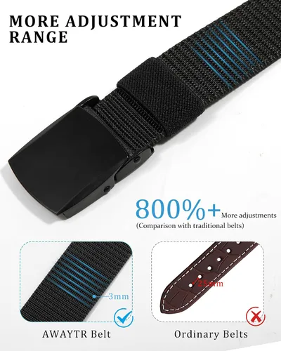 Miniatura 2 de AWAYTR Cinturón de trinquete de nailon para hombre, sin agujeros, cinturón de tela casual con hebilla de metal deslizante para jeans y golf