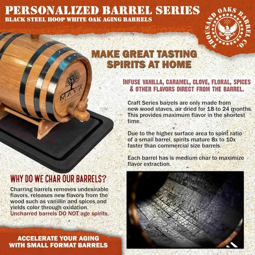 Miniatura 4 de Barril de roble personalizado de 5 galones para la elaboración de vino (20 litros) con soporte de madera, Bung y espita - Barril de vino de roble