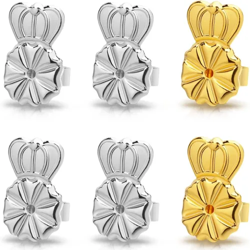 Kerryjewl 3 pares de aretes de corona ajustables para orejas caídas, aretes pesados, chapados en oro de 18 quilates, hipoalergénicos, aretes seguros