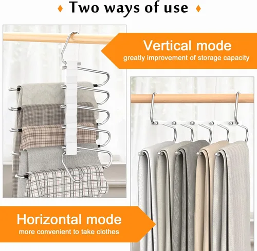 Miniatura 3 de Loretoy Paquete de 4 perchas para pantalones que ahorran espacio, estante multifuncional antideslizante para pantalones, tubo de acero inoxidable