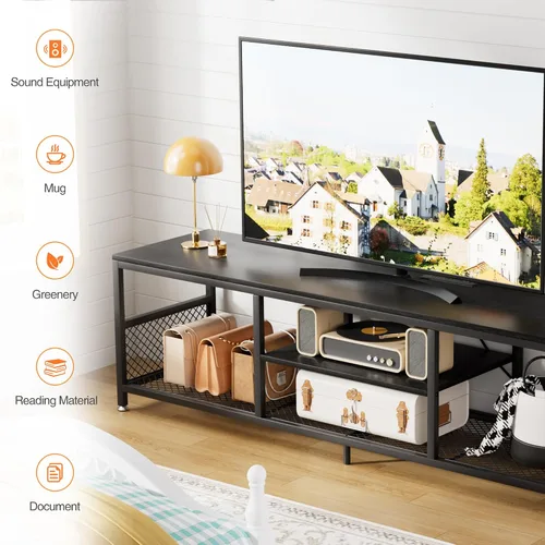 Miniatura 6 de VECELO Soporte de TV con tomas de corriente para televisores de hasta 75 pulgadas, centro de entretenimiento multimedia de 62 pulgadas con estación
