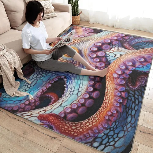 Miniatura 4 de Alfombra de pulpo, alfombra Kraken de 2 x 3 pies, alfombras Kraken para entrada, sala de estar, dormitorio, alfombra de área pequeña de tentáculo