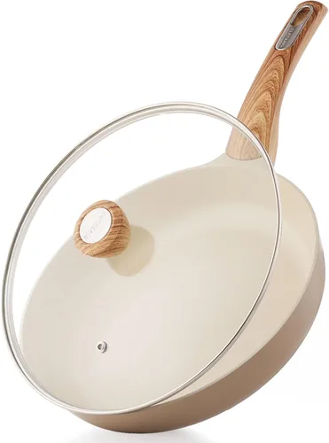 SENSARTE Sartén antiadherente de cerámica con tapa de 8 pulgadas, sartén antiadherente para tortilla, sartén antiadherente no tóxica y saludable