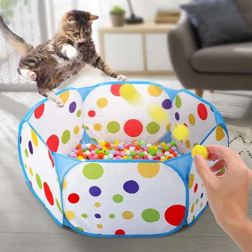 Miniatura 3 de Palksky Pozo de pelotas con 210 bolas de juguete y 4 juguetes de resorte, juguetes interactivos para gatos aburridos de interior para jugar