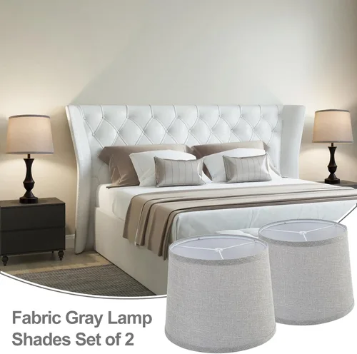 Miniatura 4 de Juego de 2 pantallas de lámpara gris, pantallas de tambor, pantalla de lámpara de 25.4 cm de altura, pantallas de lámpara para lámpara de mesa