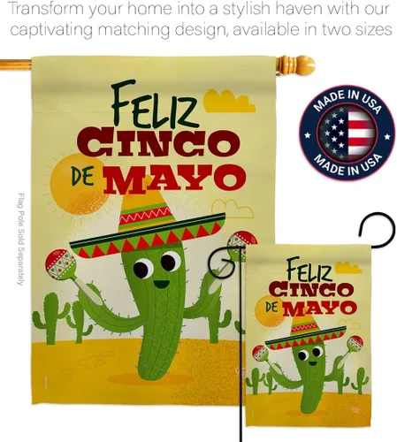 Miniatura 4 de Feliz Cinco de Mayo Bandera de jardín – Fiesta de verano, cactus piñata, sombrero mexicano fiesta al aire libre – Cartel de decoración de la casa