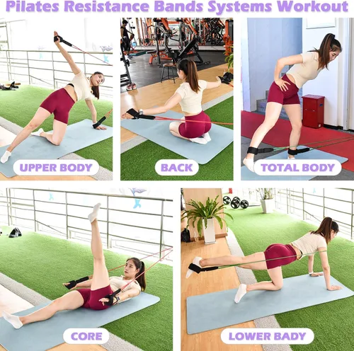Miniatura 5 de ATENTO Sistema de pilates de resistencia, estilo reformador, pilates ligeros y portátiles para gimnasio en casa, 2 bandas de resistencia, 1 anclaje