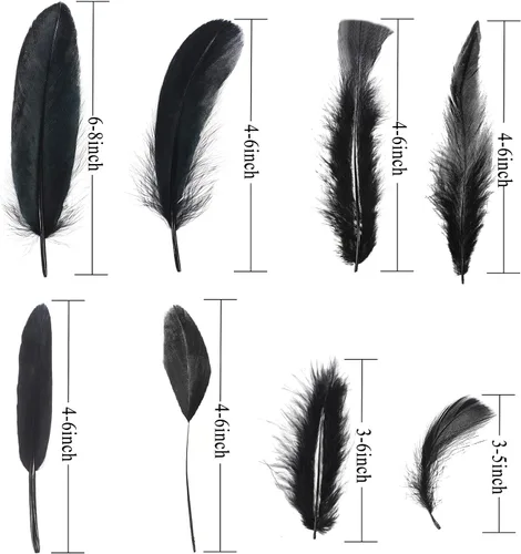 Miniatura 3 de MARFOREVER 320 plumas negras de Halloween a granel, 8 estilos surtidos de plumas naturales mixtas, plumas de ganso negro para manualidades