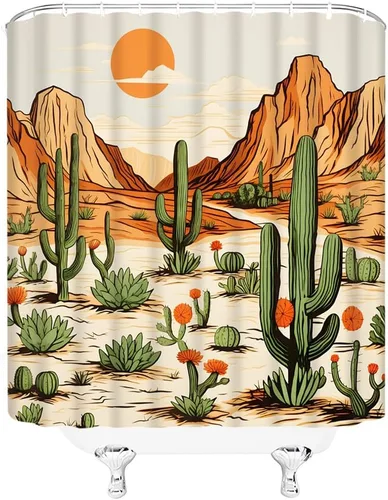 Miniatura 2 de Cortina de ducha occidental, cactus, montaña, desierto, paisaje, étnico, azteca, americano, vaquero, decoración de baño, cortinas de tela con ganchos
