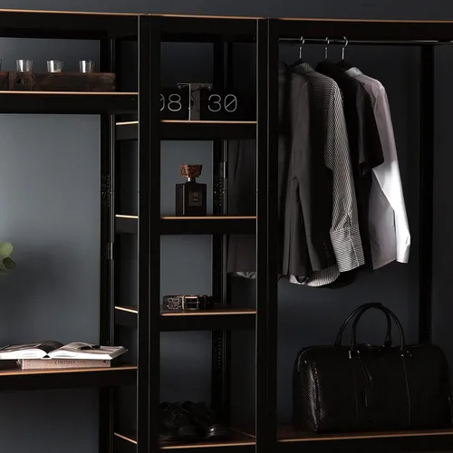 Miniatura 6 de KEPSUUL - Perchero de doble riel negro resistente para armario, estante modular personalizable de metal alto y almacenamiento con tablero de malla