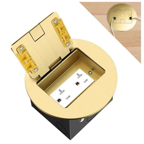 Miniatura 11 de Kit de toma de corriente eléctrica de piso empotrado, salida dúplex GFCI circular oculta de 20 amperios, salida de receptáculo resistente a