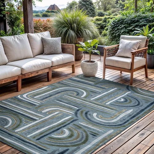 Miniatura 58 de CAMILSON Alfombra para Interiores y Exteriores, Alfombras de Área Azules 5x7 con Hojas Tropicales Botánicas para Patios Interiores y Exteriores