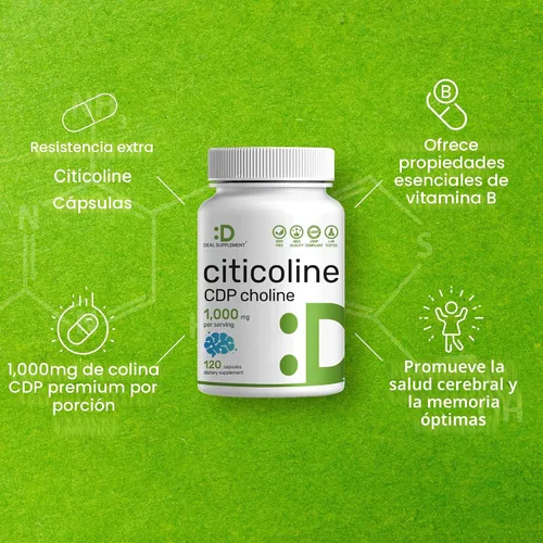 Miniatura 4 de Citicolina CDP Colina, 1,000mg por porción, 120 cápsulas – Suplementos de colina de fuerza extra – Propiedades de vitamina B nootrópica – Promueve