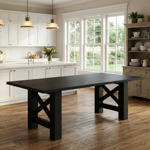 Miniatura 5 de Garvee Mesa de comedor de madera para 6 a 8 personas, mesa de cocina grande resistente, mesas de comedor rectangulares de 70.87 pulgadas de largo