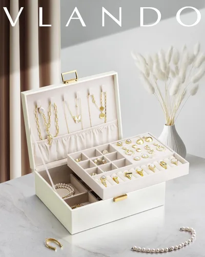 Miniatura 3 de Vlando Regalos de graduación, caja de joyería de 2 capas, regalos para profesores, organizador de joyas grande para mujeres, bandeja de joyería