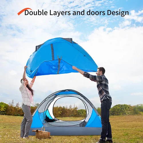 Miniatura 3 de BISINNA Tienda de campaña para 2/4 personas, tienda de campaña ligera para mochileros, impermeable, resistente al viento, dos puertas, fácil Azul