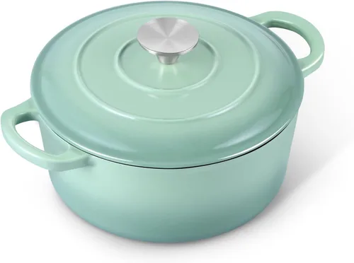 Miniatura 16 de E-far - Horno holandés de 6 cuartos de galón, esmaltado de hierro fundido con tapa, olla de cocina redonda antiadherente para Naranja