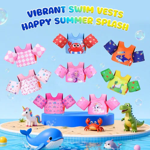 Miniatura 5 de MoKo Chaleco de natación para niños pequeños de 13-30/20-50/22-66 libras, flotadores de brazo de natación de dibujos animados, alas de agua